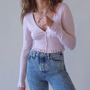 UO Bayside Smocked Button-front Blouse In Lilac